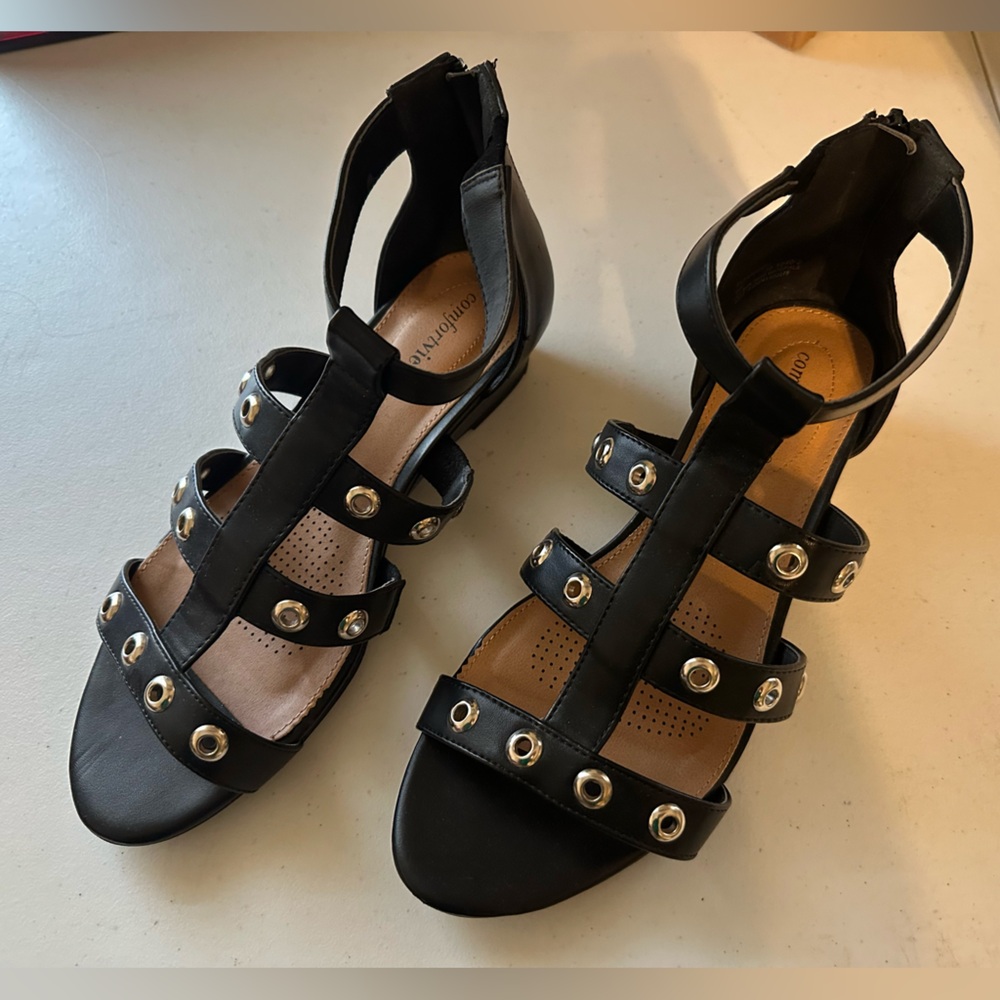 Comfortview Farah Black Studded Sandals